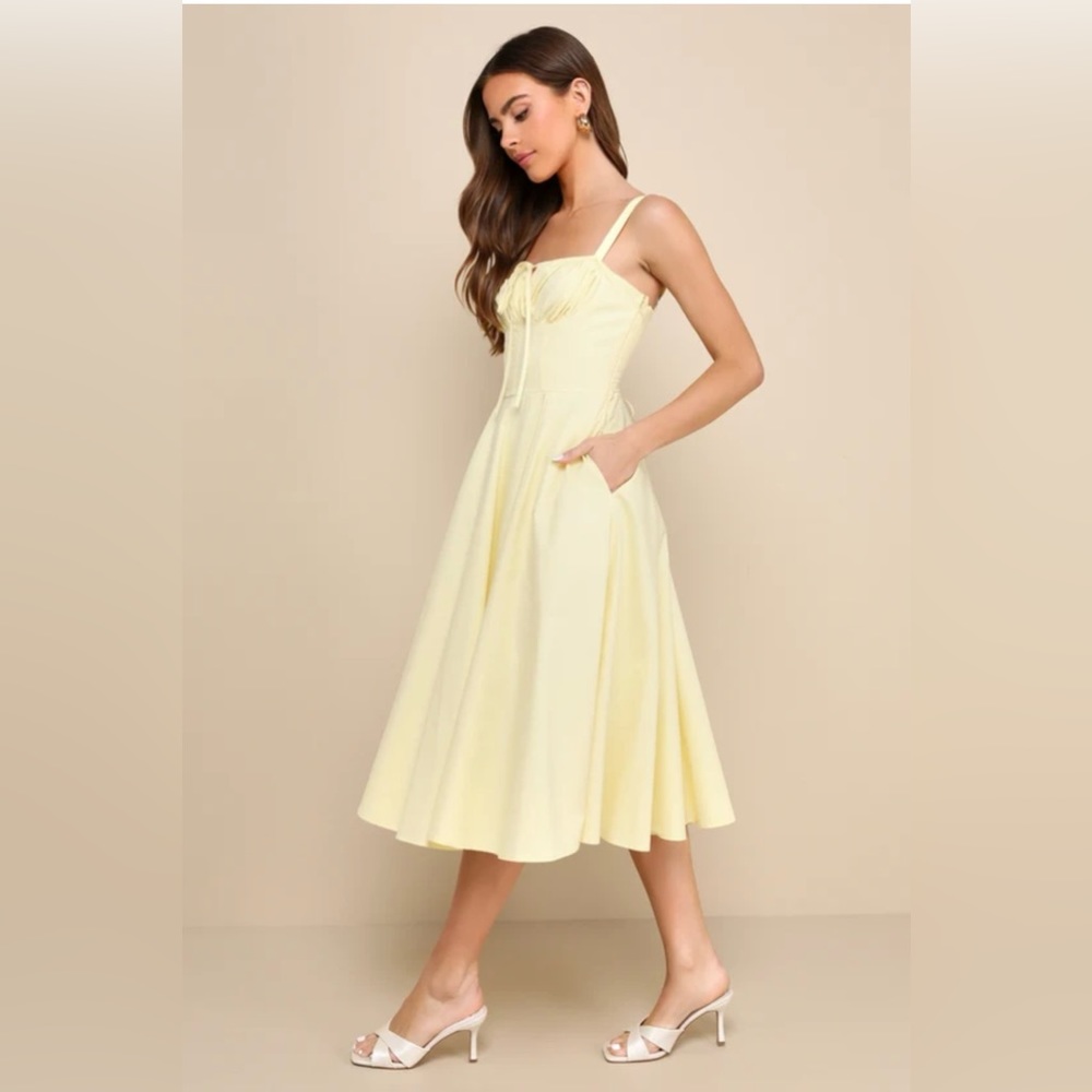 Lulus Charisma Yellow Bustier Midi Dress+Pockets New with tags, in original bag
